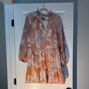 Express Peach and White V-Neck Dress